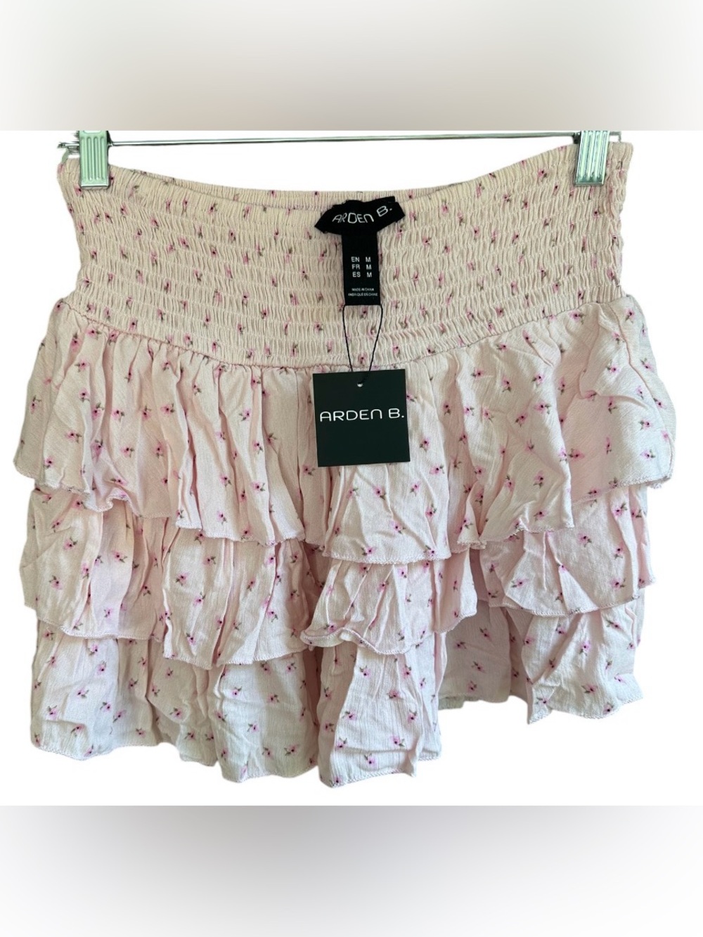 🎀NWT Y2k Smocked Ruffle Mini Skirt in Light Pink Floral by Arden B. M💕